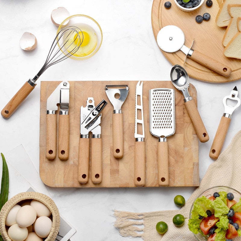 Stainless Steel And Wooden Handle Kitchen Tool Set