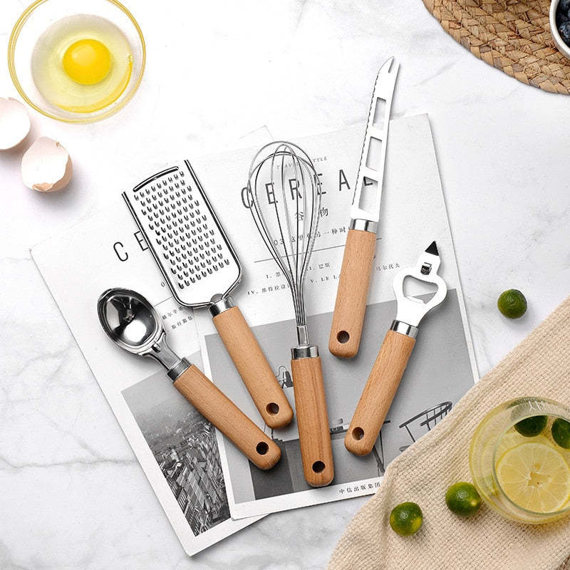 Stainless Steel And Wooden Handle Kitchen Tool Set