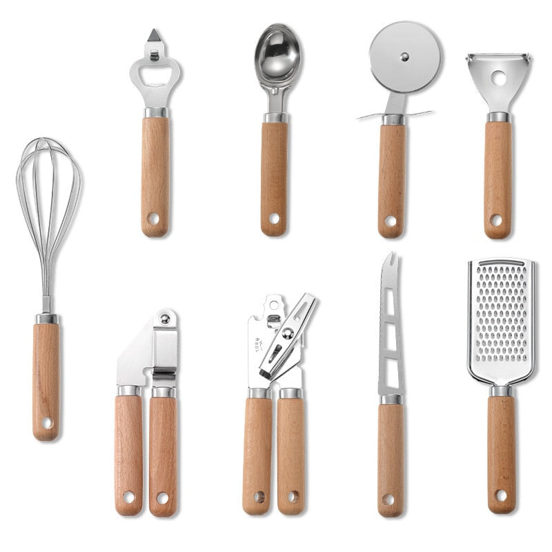 Stainless Steel And Wooden Handle Kitchen Tool Set