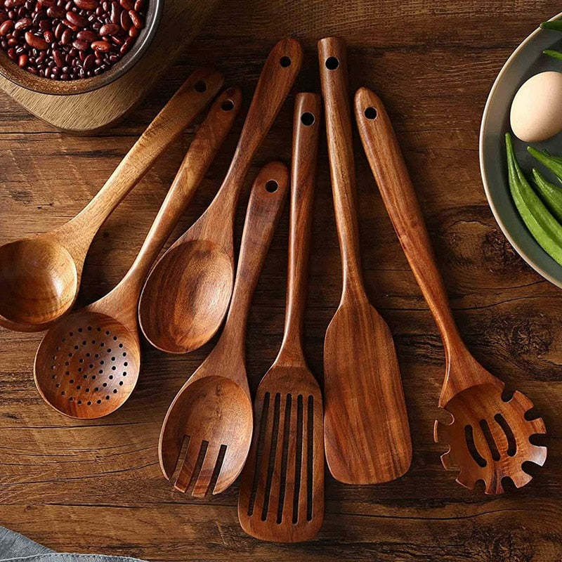 Natural Wood Tableware Kitchen Utensils Set