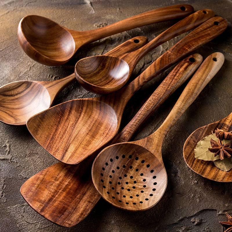 Natural Wood Tableware Kitchen Utensils Set