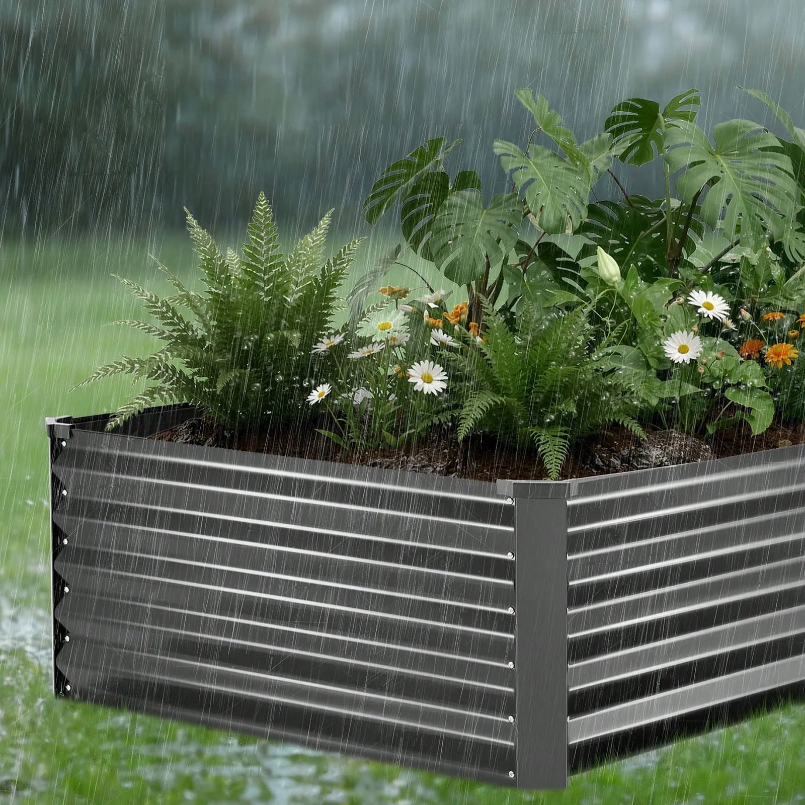 Galvanized Raised Garden Bed Open Bottom Steel Planter Box