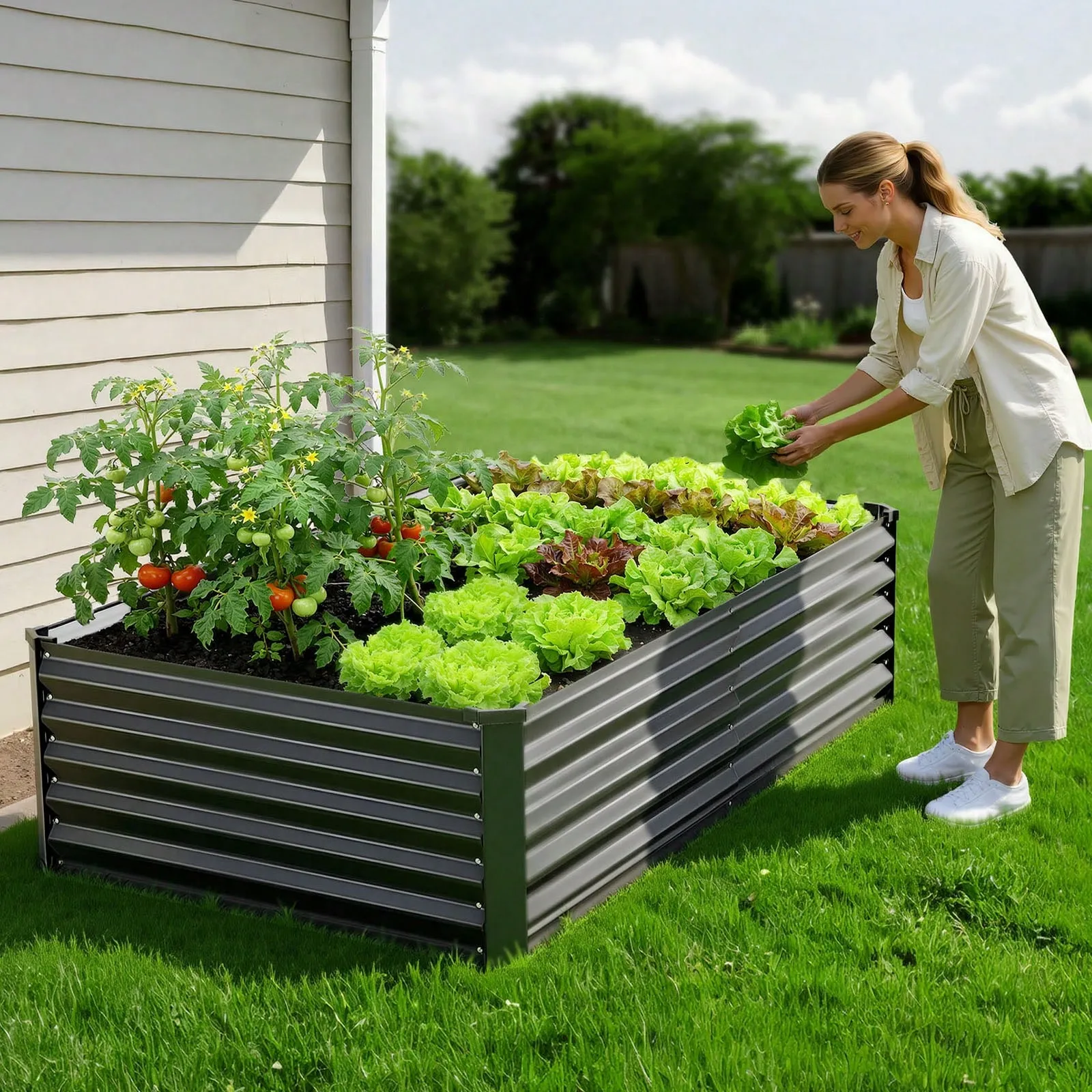 Galvanized Raised Garden Bed Open Bottom Steel Planter Box