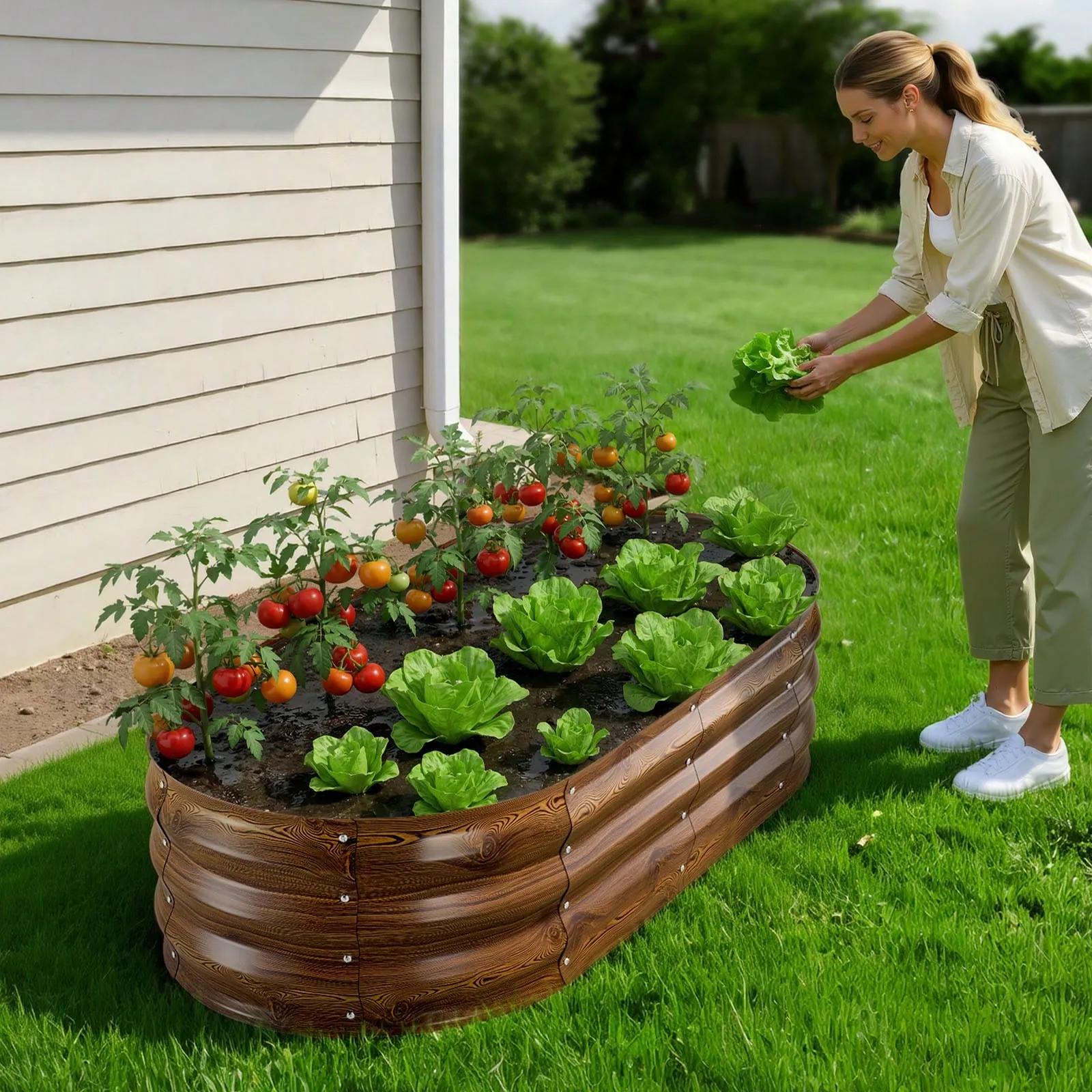 Oval Galvanized Steel Raised Garden Bed Open Bottom Planter Box