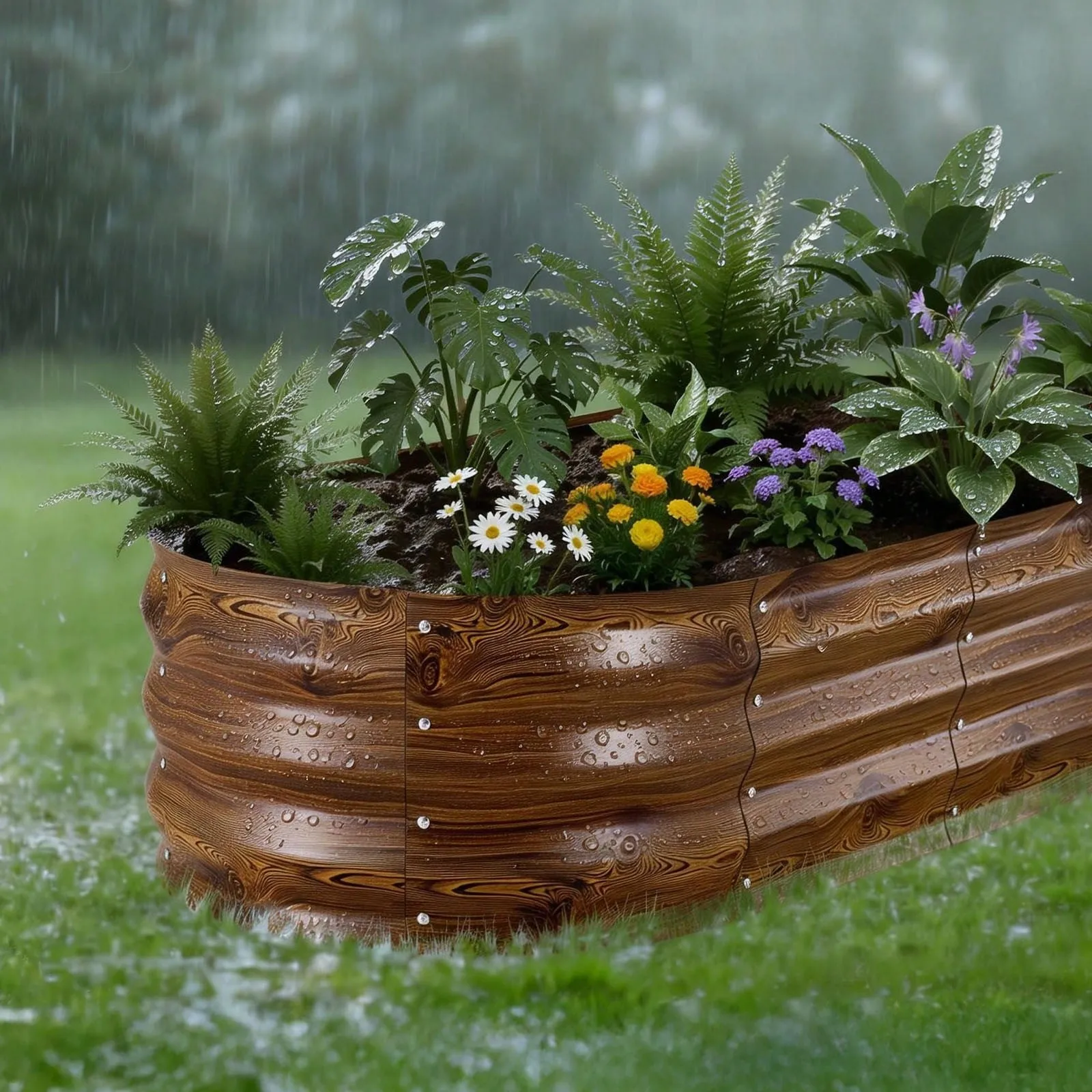 Oval Galvanized Steel Raised Garden Bed Open Bottom Planter BoxOval Galvanized Steel Raised Garden Bed Open Bottom Planter Box - Image 2