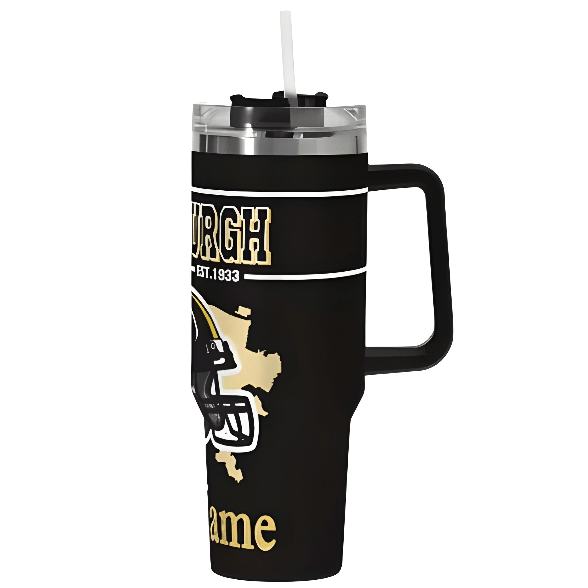 Custom Pittsburgh Football 40oz Insulated Cup with Name & StrawPersonalized 40oz Pittsburgh Steelers Football Themed Tumbler - Image 6