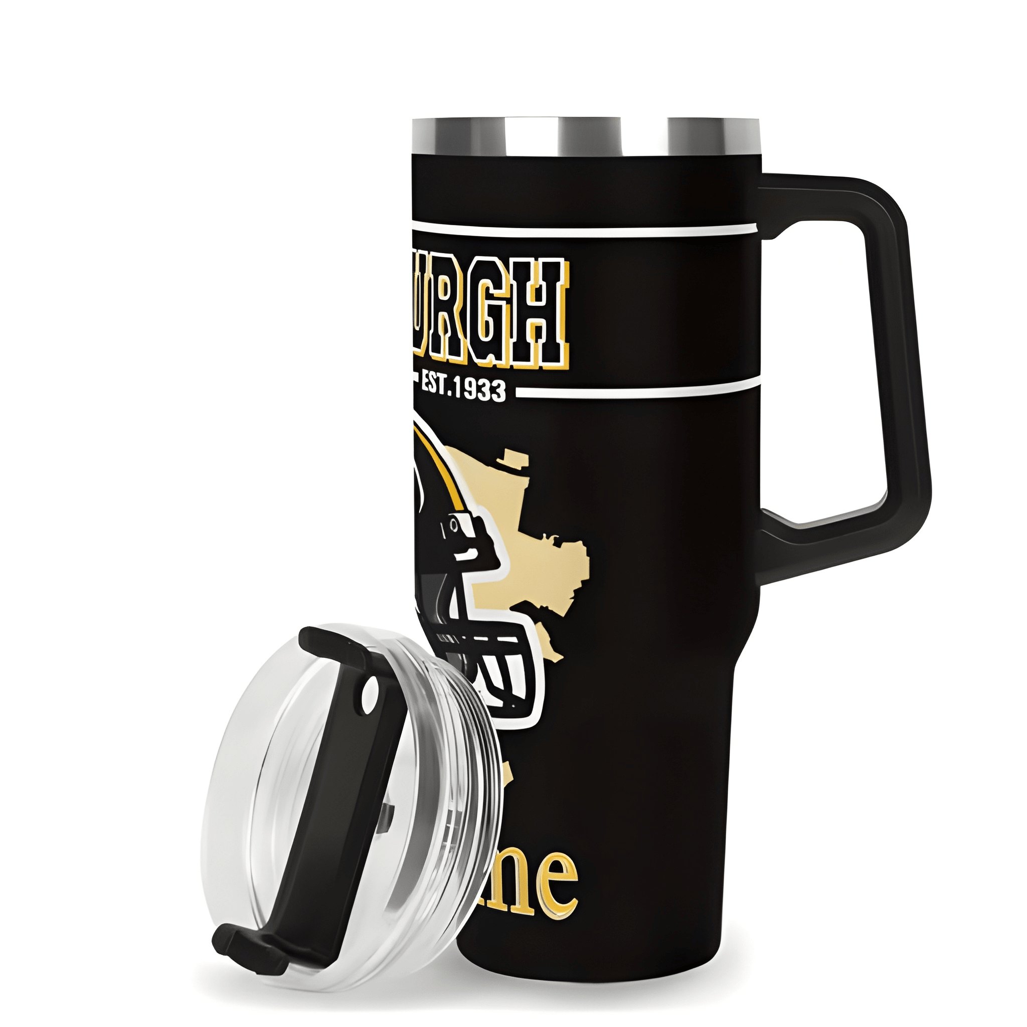 Custom Pittsburgh Football 40oz Insulated Cup with Name & StrawPersonalized 40oz Pittsburgh Steelers Football Themed Tumbler - Image 4