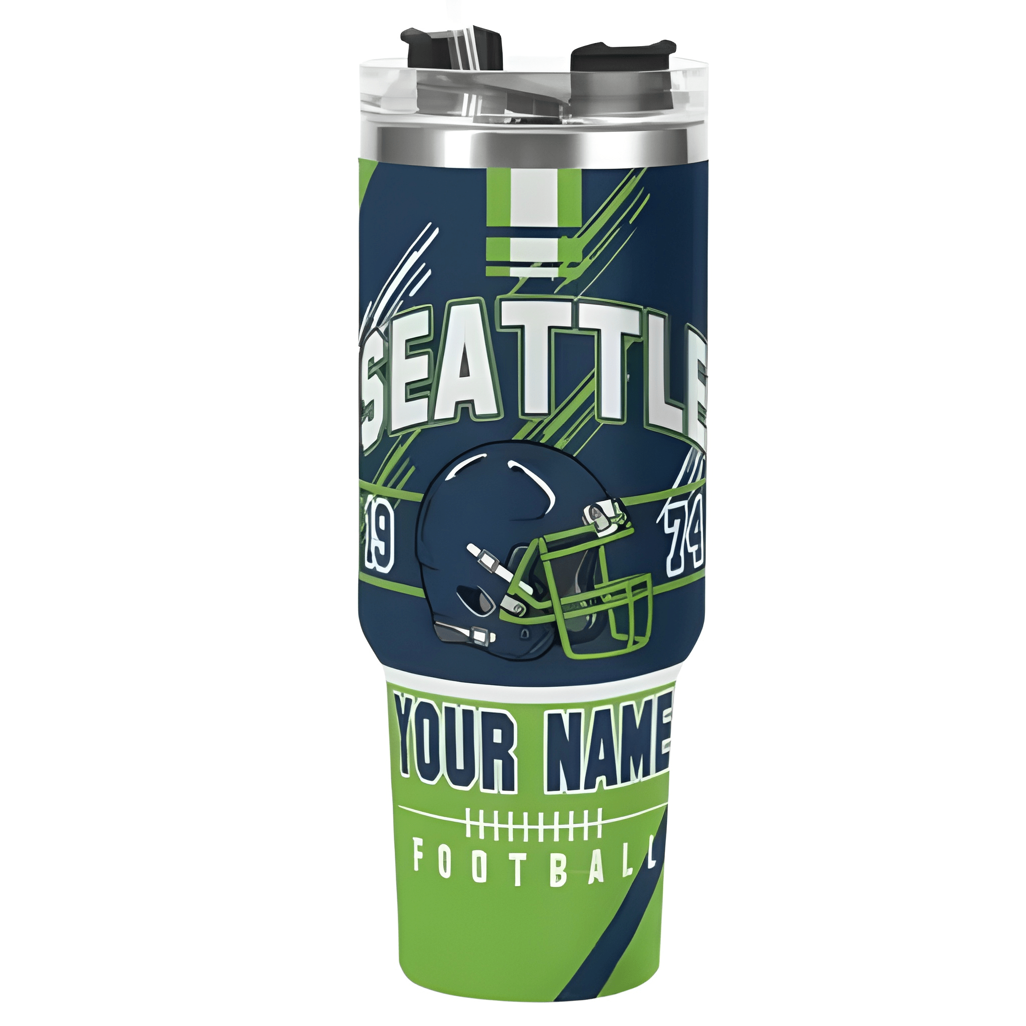 Personalized Seattle Football 40oz Stainless Steel CupPersonalized 40oz Seattle Seahawks Football Themed Tumbler - Image 2