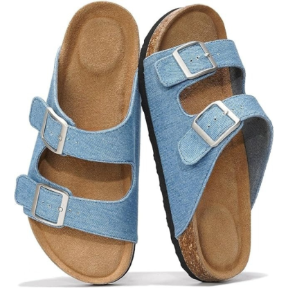 Adjustable Straps Leather Buckle Slides With Cork Footbed-Comfy Garden Clogs