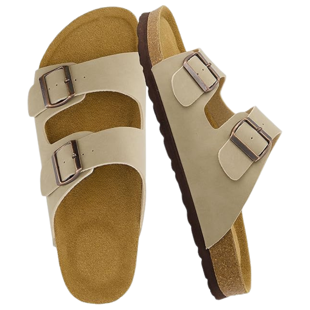 Mens Cork Footbed Sandals with Adjustable Buckle and Leather Insole