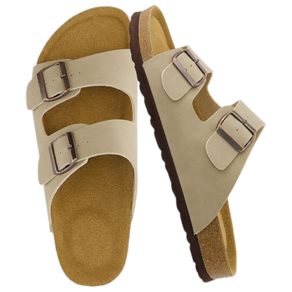 Mens Cork Footbed Sandals with Adjustable Buckle and Leather Insole