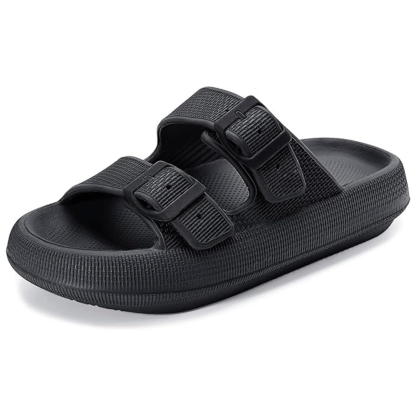 Women and Men Pillow Slippers Double Buckle Adjustable Slides