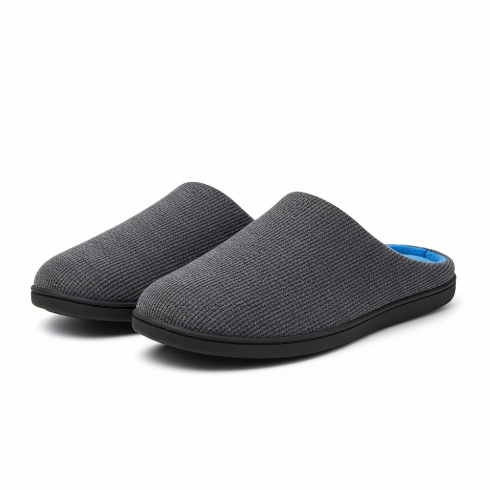 Mens Two Tone Memory Foam Indoor Slippers with Non Slip Sole