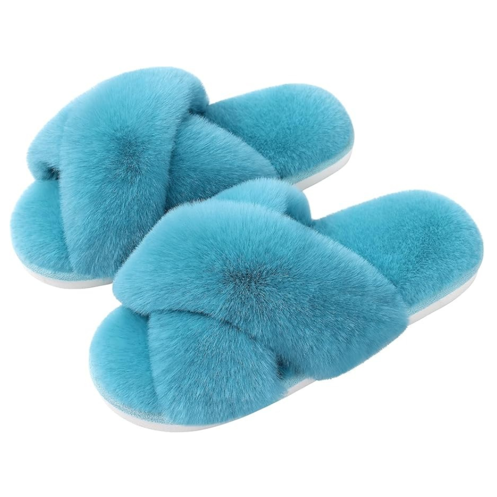 Fuzzy Cross Band Memory Foam Slippers For Indoor Use