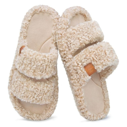 Womens Fuzzy Open Slippers