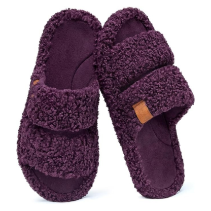 Womens Fuzzy Open Slippers