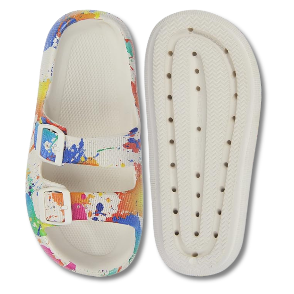 Men and Women Pillow Slippers Double Buckle Adjustable Slides