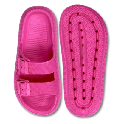 Men and Women Pillow Slippers Double Buckle Adjustable Slides