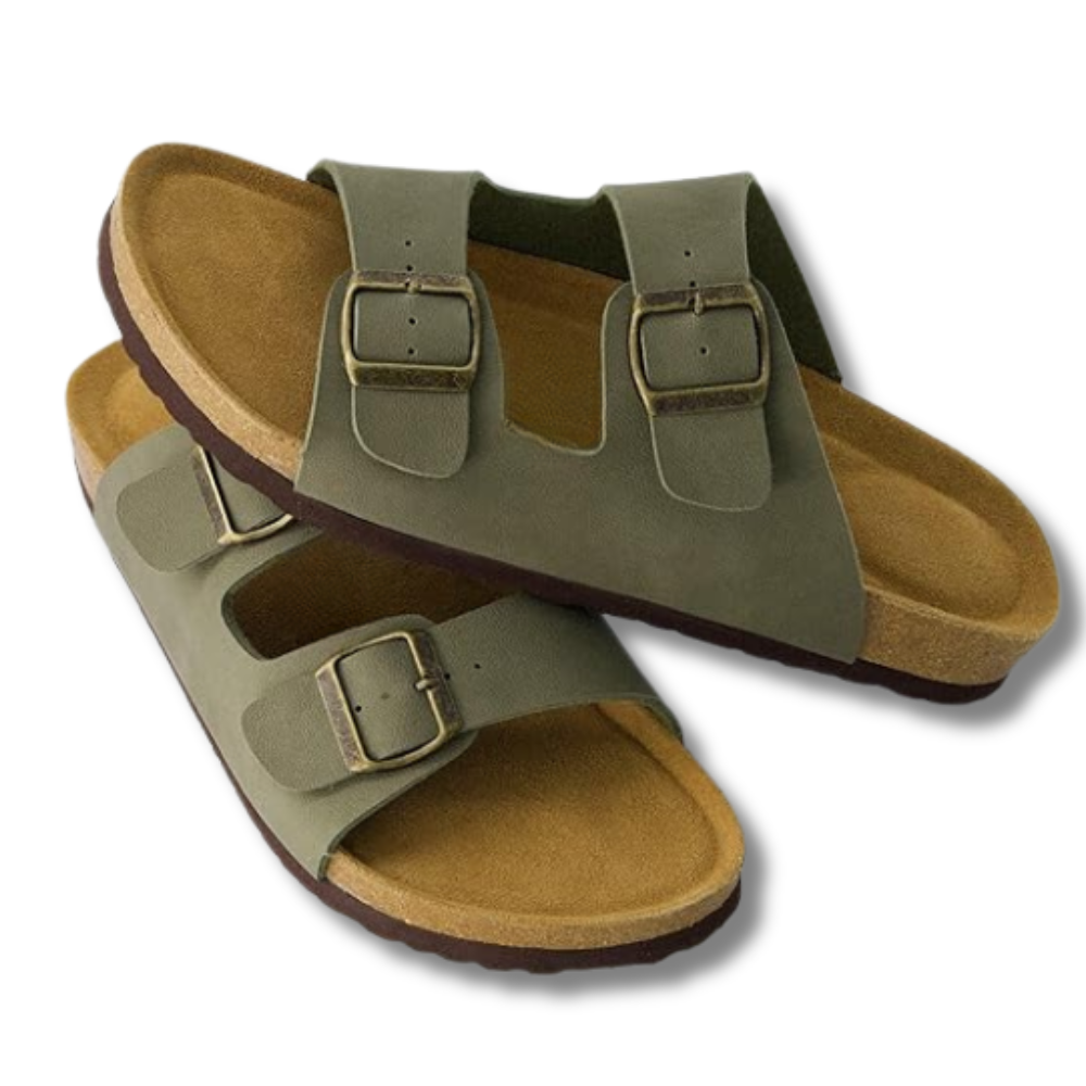 Men Footbed Sandals with Adjustable Buckle and Leather Insole
