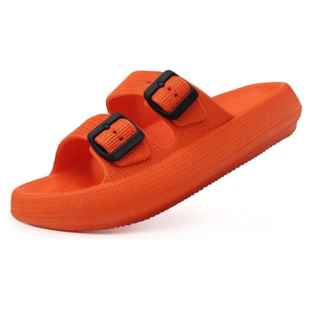 Women and Men Pillow Slippers Double Buckle Adjustable Slides