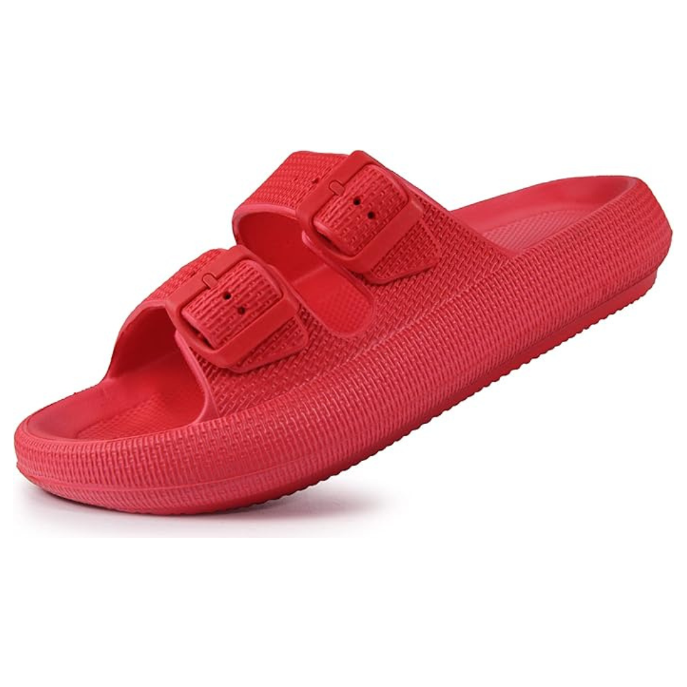 Men and Women Pillow Slippers Double Buckle Adjustable Slides