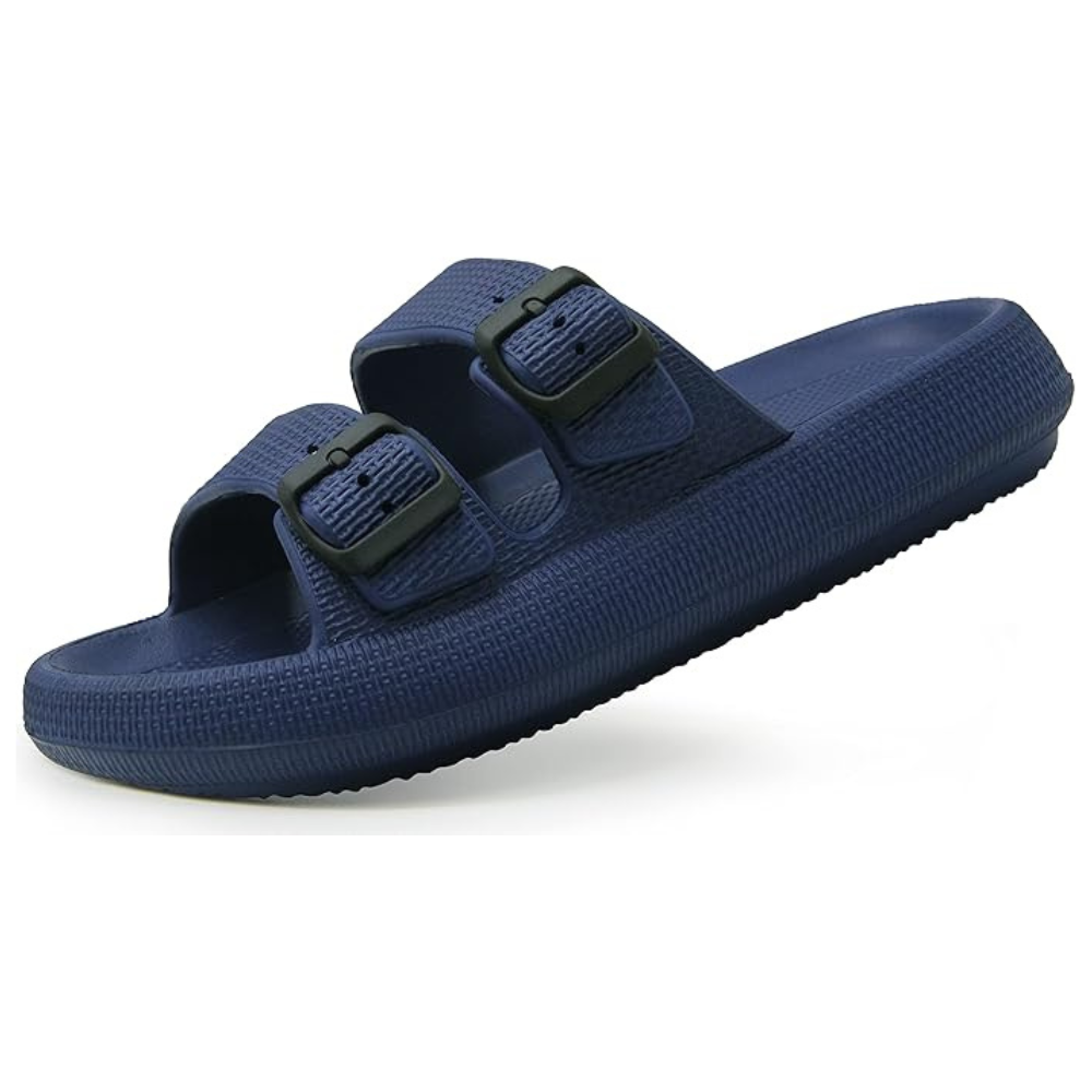 Women and Men Pillow Slippers Double Buckle Adjustable Slides