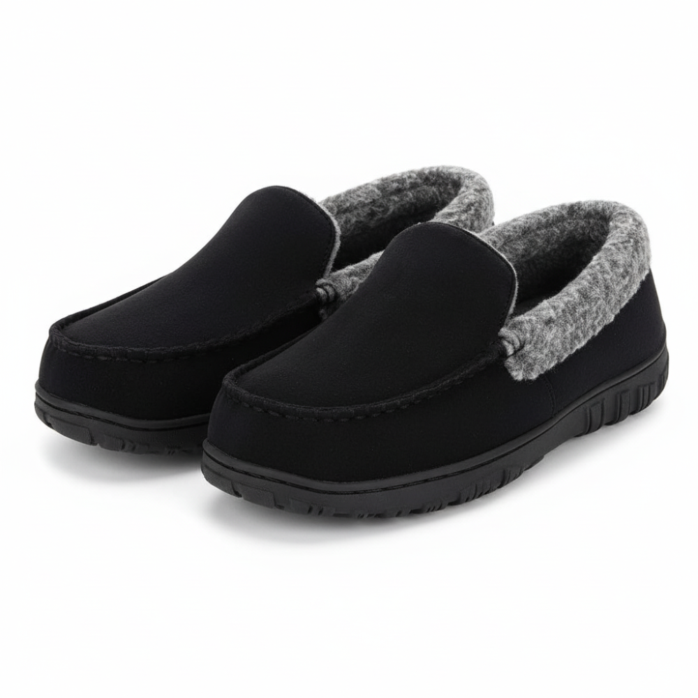 Mens Wool Felt Slip On Slippers Warm Memory Foam Indoor Shoes