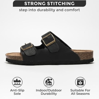 Adjustable Buckle Leather Flat Sandals With Cushioned Sole-Comfy Garden Clogs