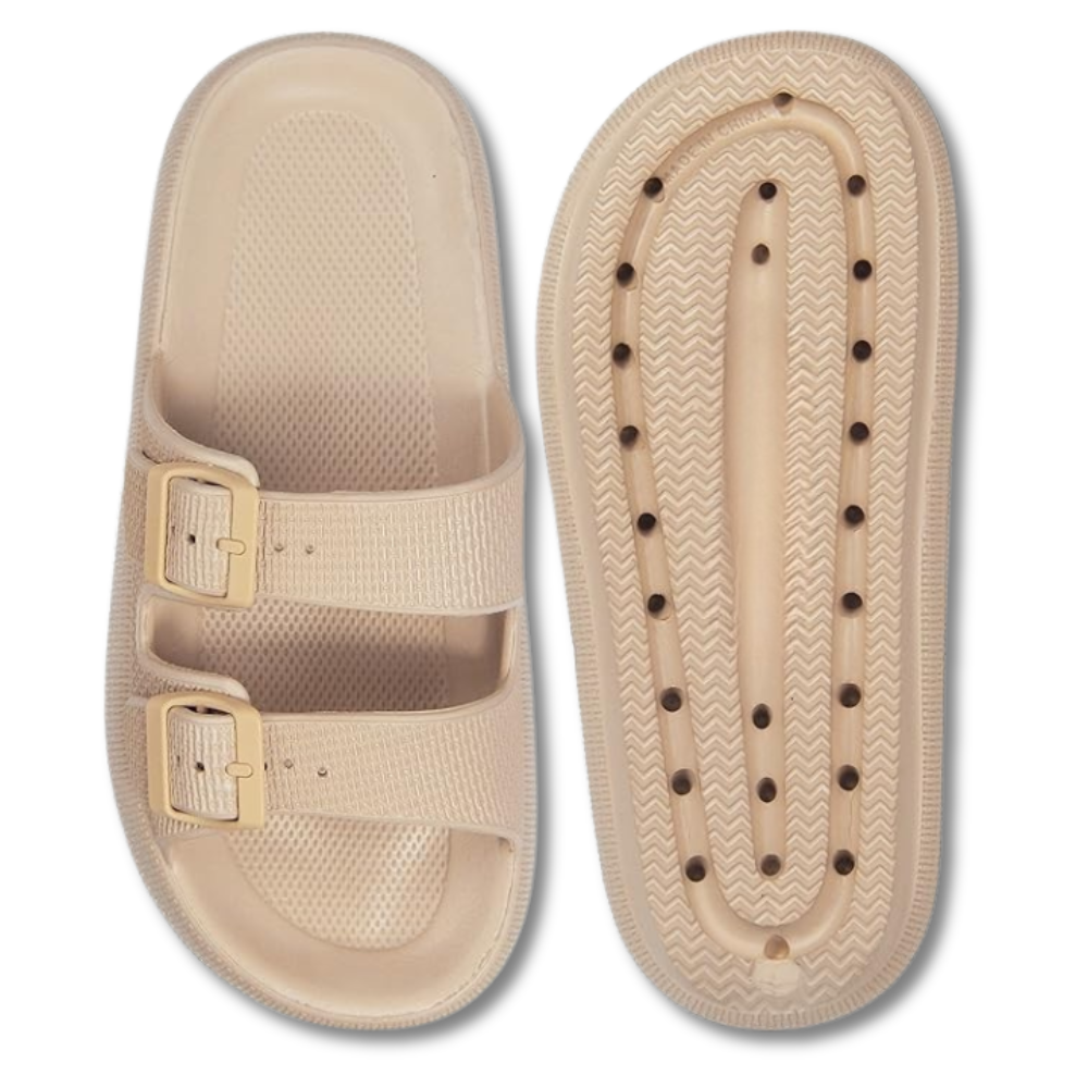 Women and Men Pillow Slippers Double Buckle Adjustable Slides