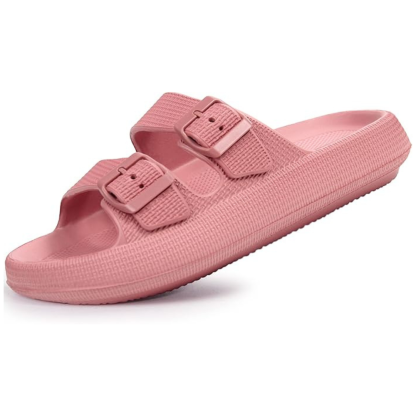 Women and Men Pillow Slippers Double Buckle Adjustable Slides