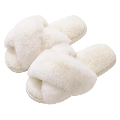 Fuzzy Cross Band Memory Foam Slippers For Indoor Use