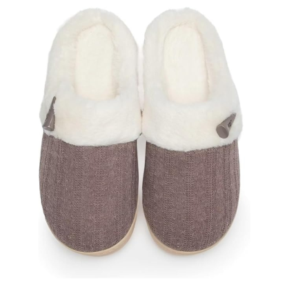Slip On Fuzzy Slippers With Memory Foam And Plush Lining For Women