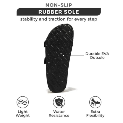 Adjustable Buckle Leather Flat Sandals With Cushioned Sole-Comfy Garden Clogs