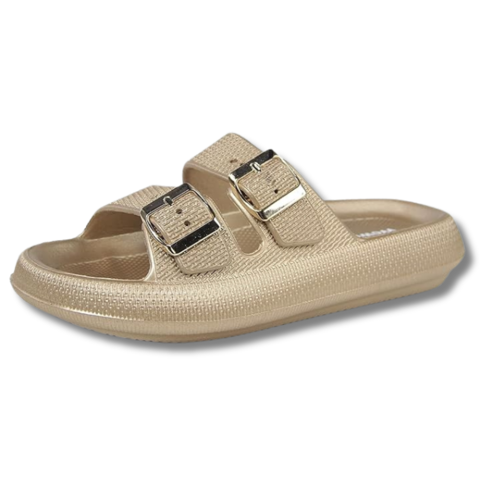 Men and Women Pillow Slippers Double Buckle Adjustable Slides