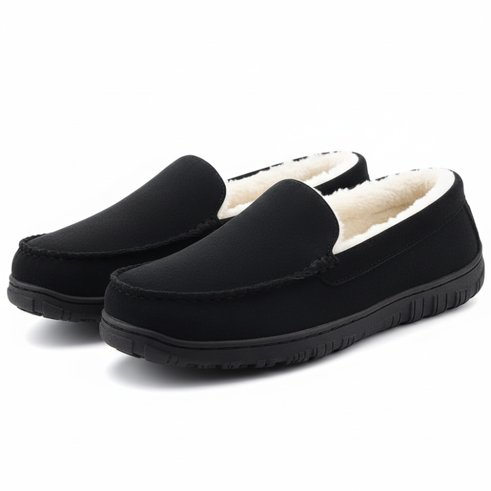 Mens Wool Felt Slip On Slippers Warm Memory Foam Indoor Shoes