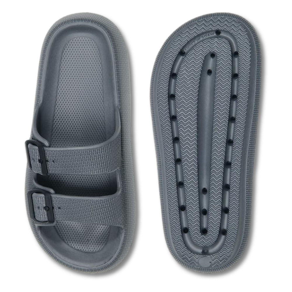 Women and Men Pillow Slippers Double Buckle Adjustable Slides