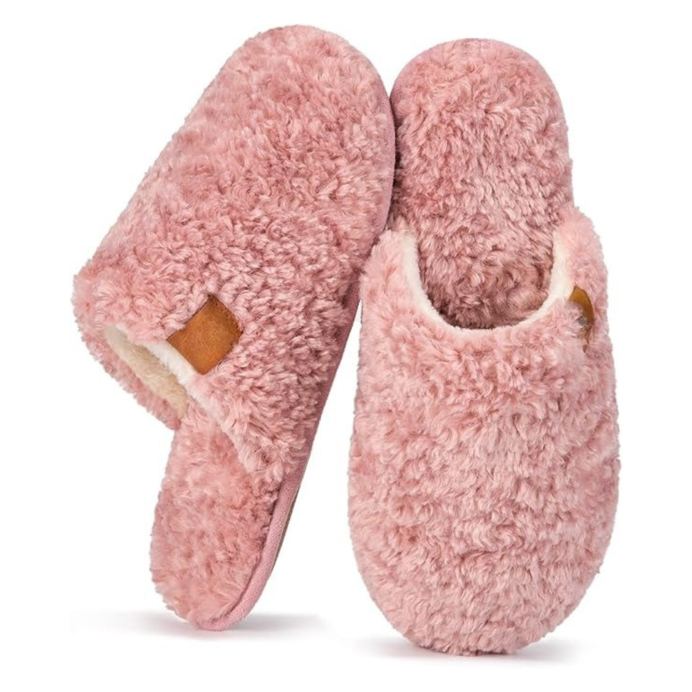 Womens Fuzzy Slip-on Slippers