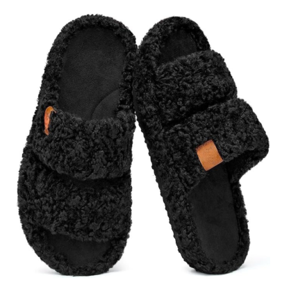 Womens Fuzzy Open Slippers