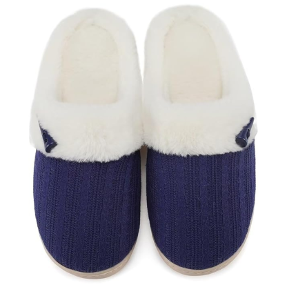 Slip On Fuzzy Slippers With Memory Foam And Plush Lining For Women