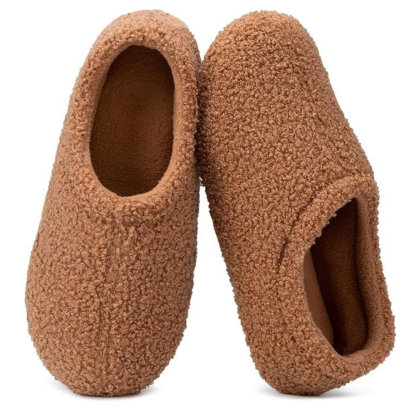 Womens Fuzzy Curly Fur Foam Loafer Slippers