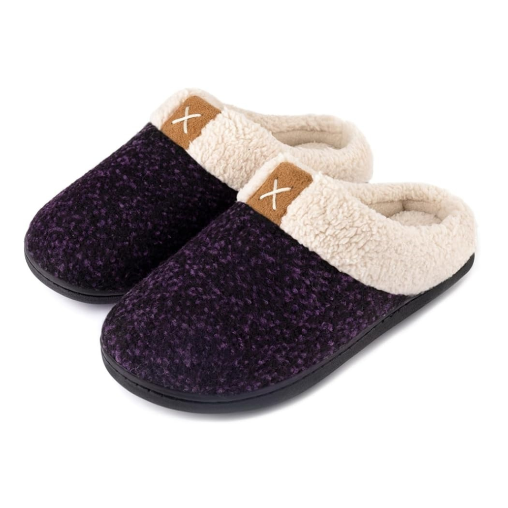 Womens Plush Faux Wool Memory Foam Slippers