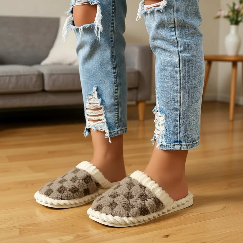Unisex Fuzzy House Slippers With Sole