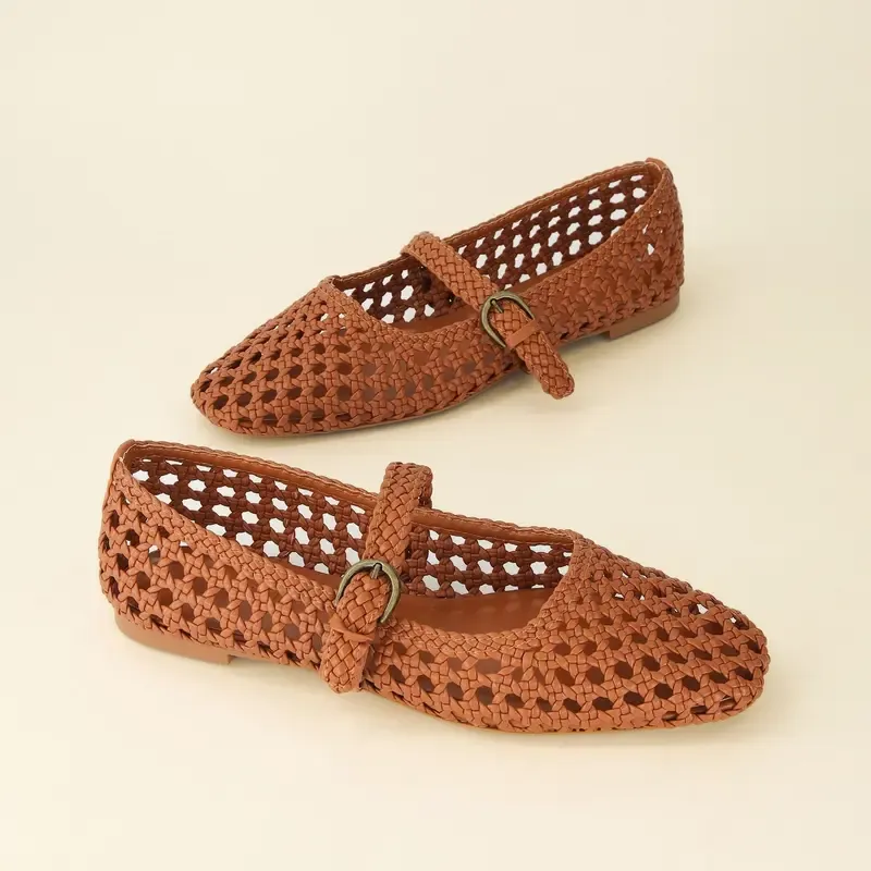 Adjustable Strap Woven Ballet Flats For Women