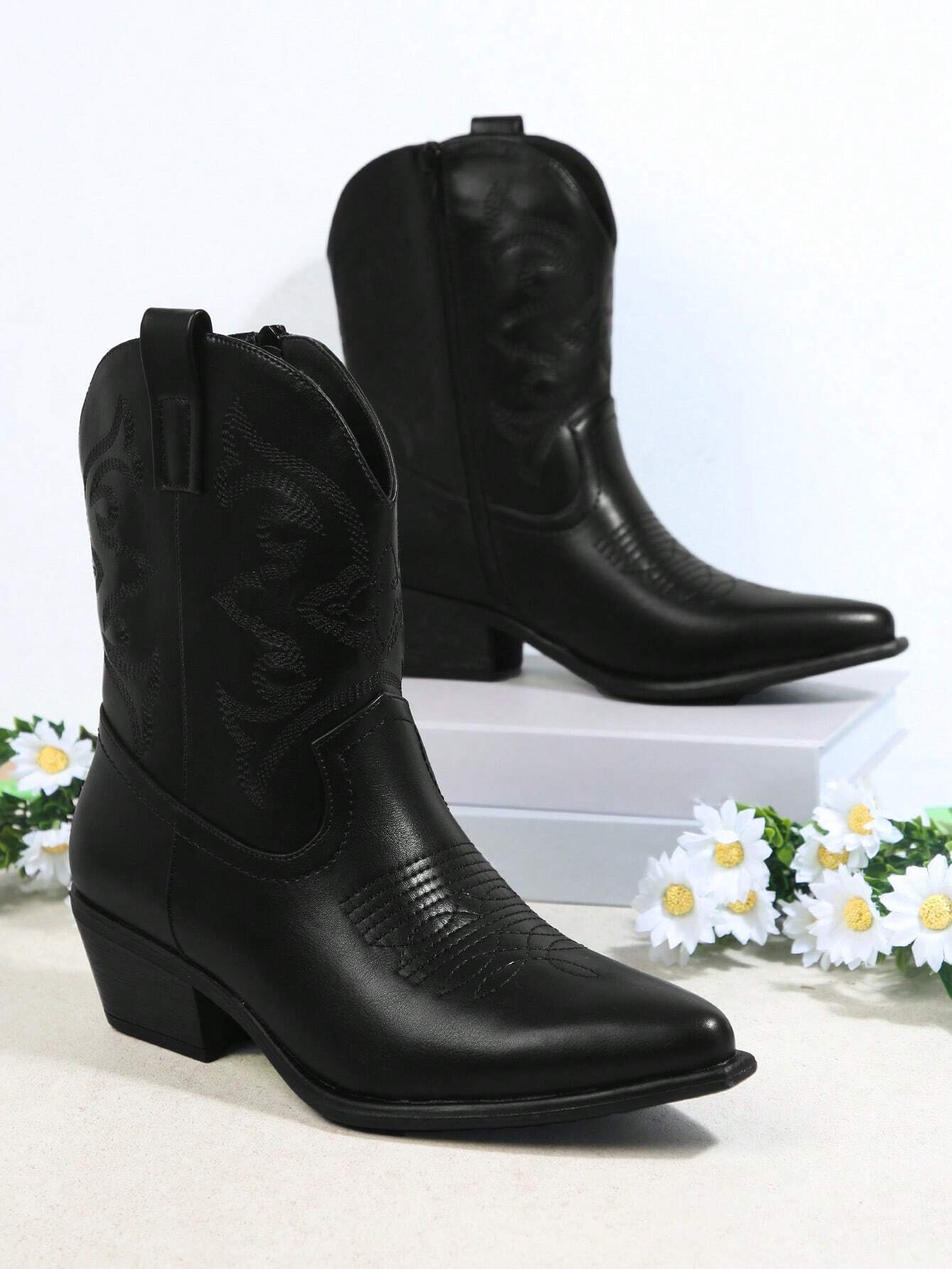 Embroidery Mid Calf Boots-Comfy Garden Clogs