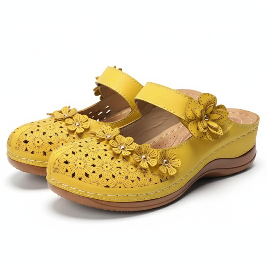 Comfy Floral Slip On Wedge Sandal