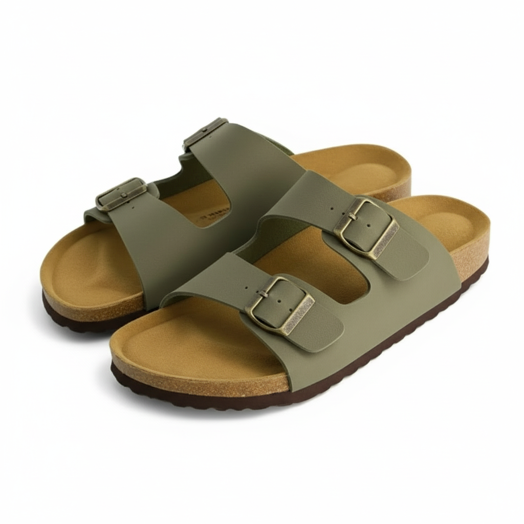 Men Footbed Sandals With Adjustable Buckle And Leather Insole