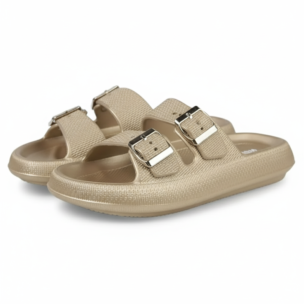 Men And Women Pillow Slippers Double Buckle Adjustable Slides