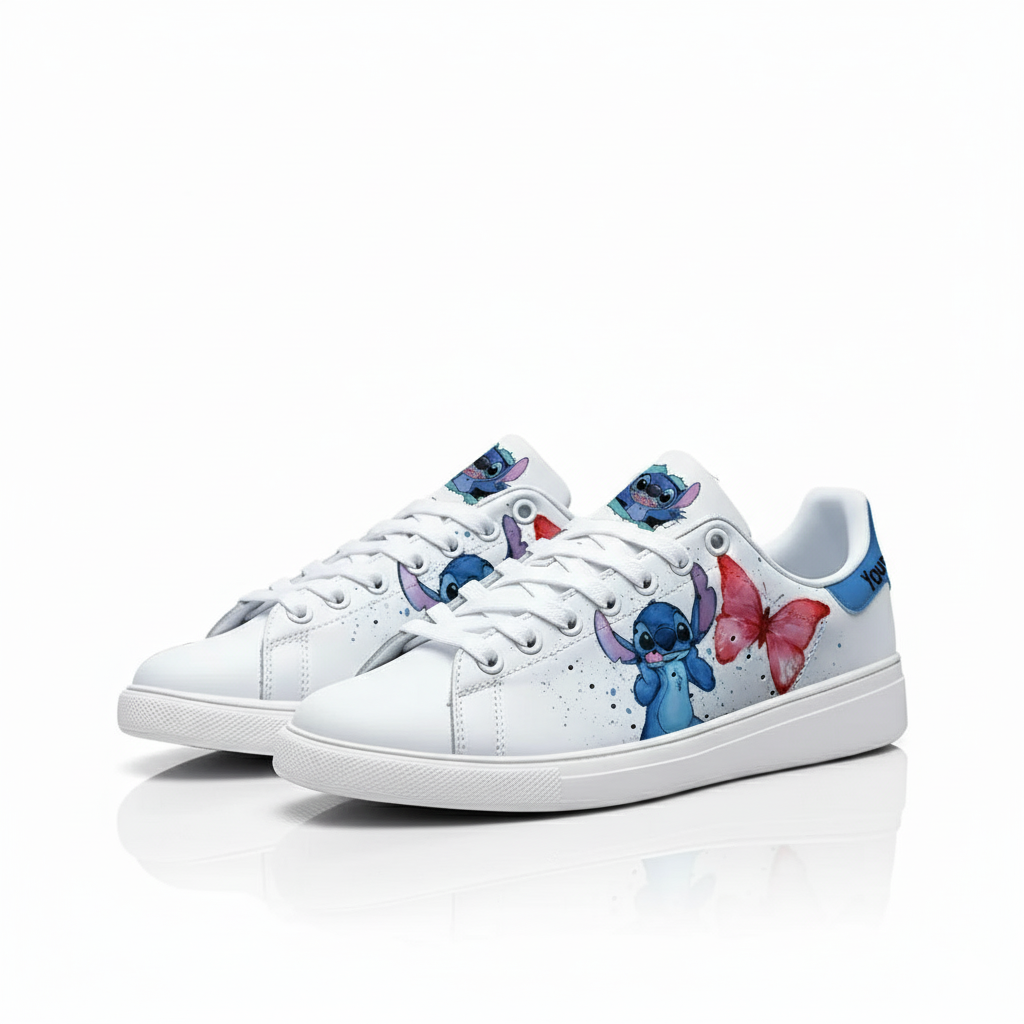 Custom Name Stitch Butterfly Pattern Sneakers