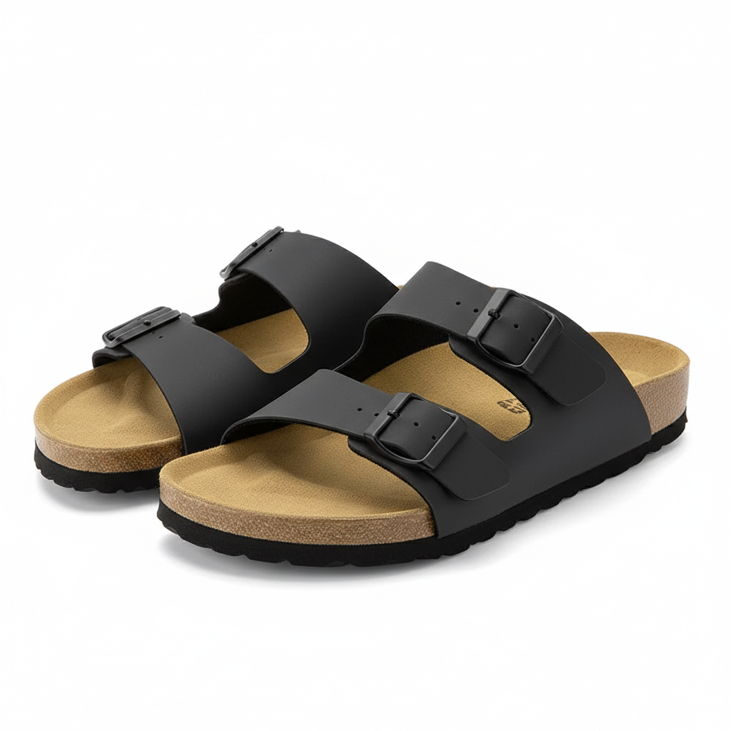Men Cork Footbed Sandals with Adjustable Buckle and Leather Insole