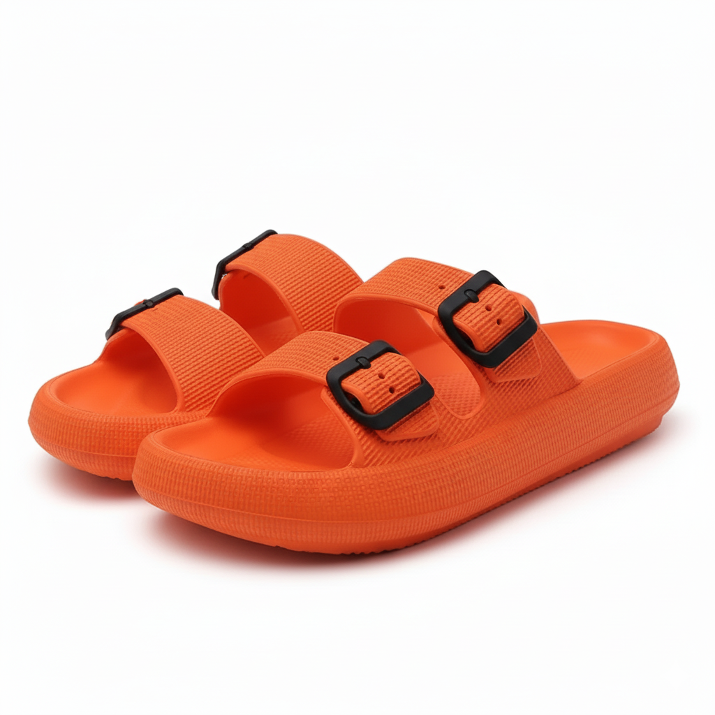 Women and Men Pillow Slippers Double Buckle Adjustable Slides